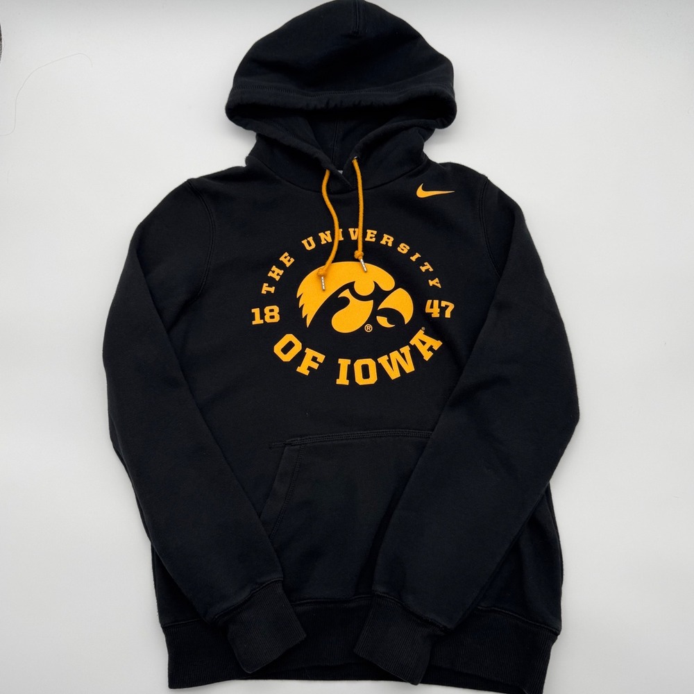Nike University of Iowa Hawkeyes Hoodie Kids Large Black Gold Sweatshirt‎ Logo